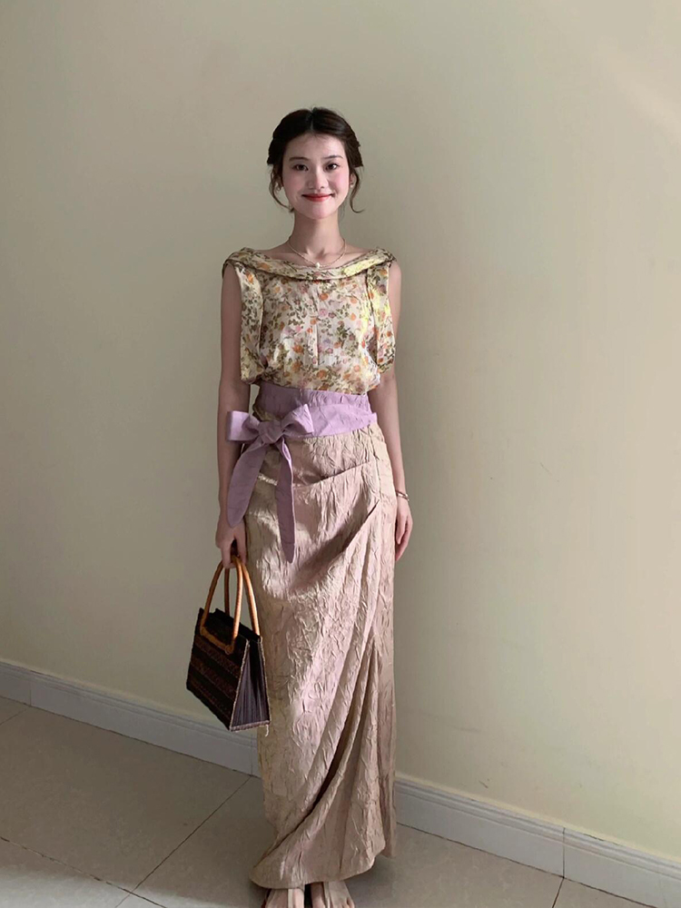 Vintage Fashion Years - XZY Vintage Çiçek Desenli Kolsuz Bluz