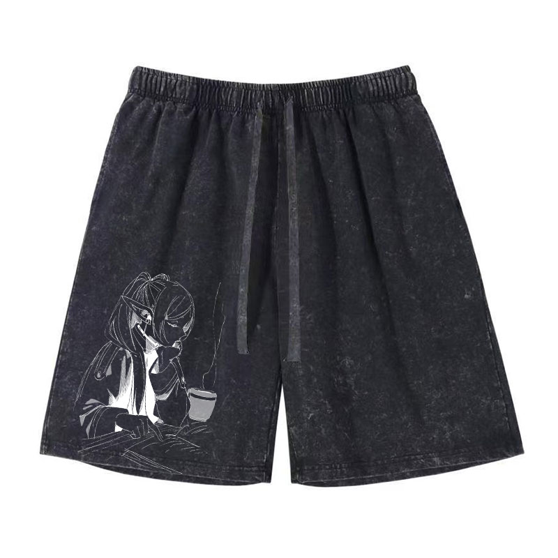 Vintage Fashion Model - Anime Frieren Shorts Vintage Washed Manga