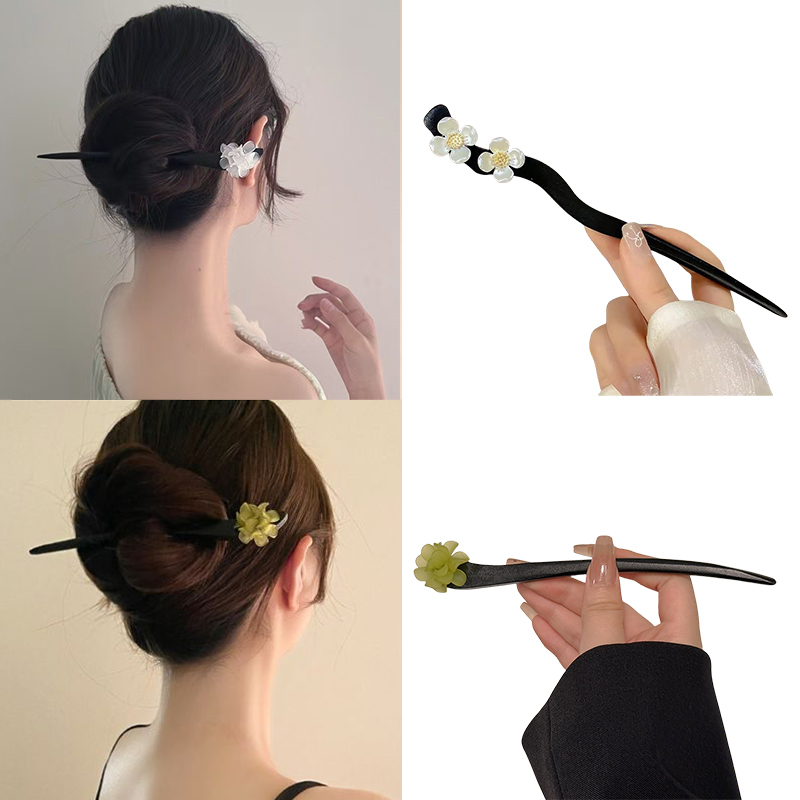 Vintage Fashion Ai - Vintage Çin Tarzı Ahşap Çiçek Saç