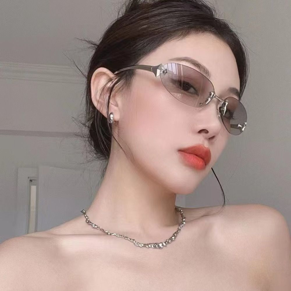 Y2K Tarzı Çerçevesiz Güneş Göz - Vintage Fashion Style Female incelemesi ve fiyatı